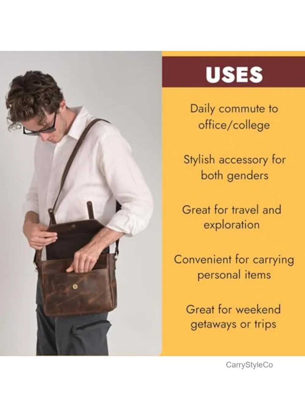 Genuine Leather Messenger Bag Sling Shoulder Bag Men Women Travel